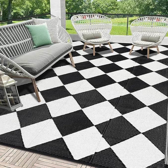 HEBE Outdoor Rug Waterproof 9x12, Reversible Plastic Straw Rug RV Camping Rug, Indoor Outdoor Patio Mat Clearance, Outside Carpet for Porch,Deck,Camper,Balcony,Backyard,Picnic by GreenHaven Gardens