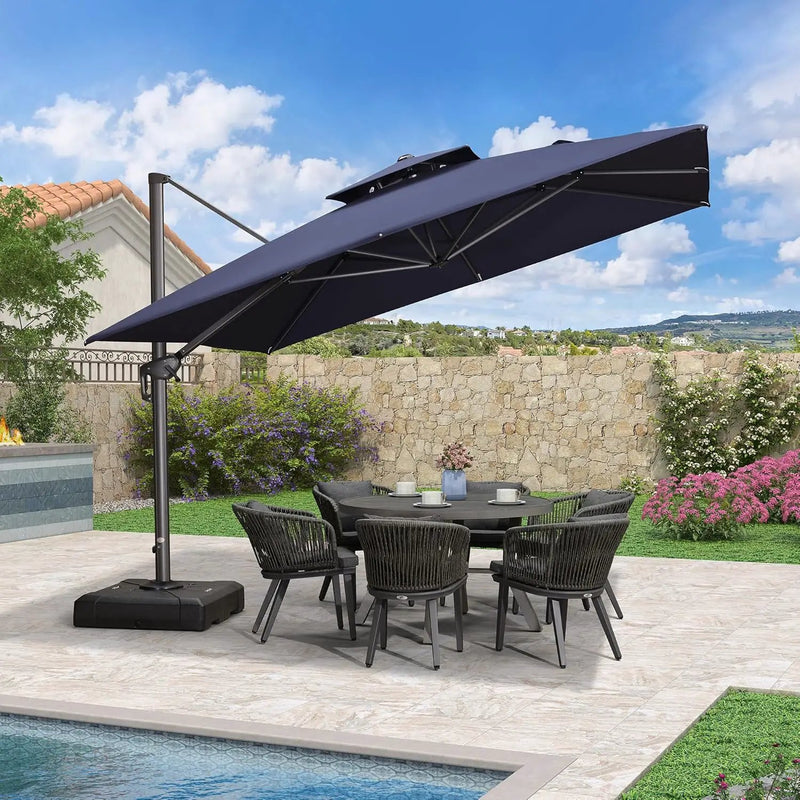 PURPLE LEAF 11ft Patio Umbrella with Base Included Large Offset Umbrella Hanging Double Top Square Cantilever Outdoor Umbrella for Garden Deck Backyard Pool Navy by GreenHaven Gardens