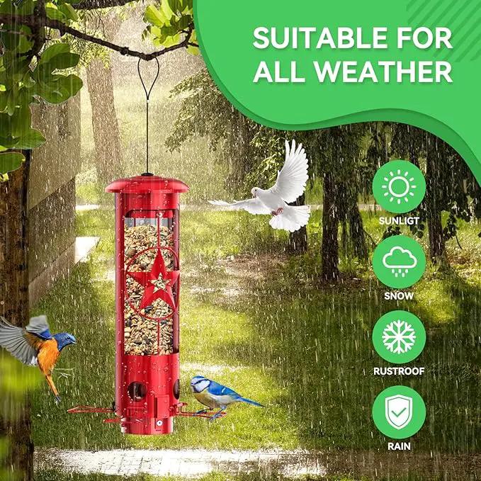 Squirrel Proof Bird Feeders for Outdoors Hanging, Metal Squirrel Proof Bird Feeder with Gravity Protection, 3LB Large Capacity Wild Bird Feeders for Outside Finch, Cardinal, Blue Jay (Red) by GreenHaven Gardens