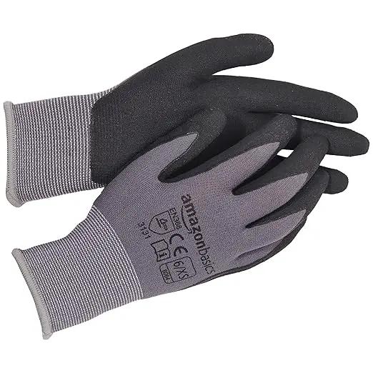Amazon Basics Micro-Foam Nitrile Coated Work Gloves, Nylon Liner Fiber, Touch Screen, Grey, Size 6/XS, 12-Pair by GreenHaven Gardens