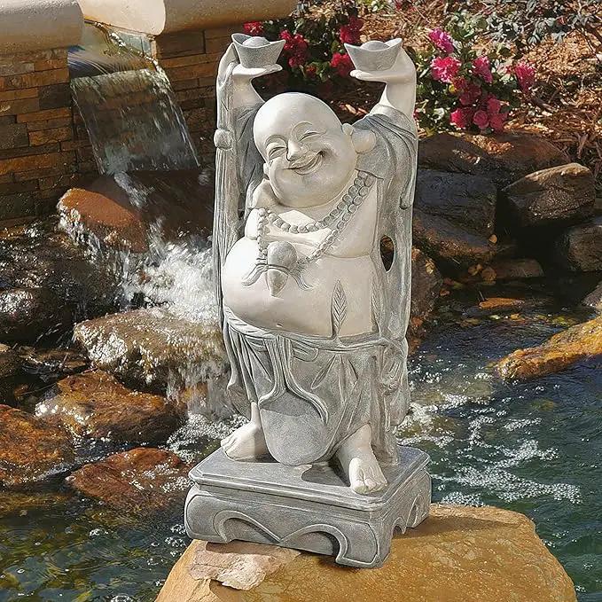 Design Toscano Jolly Hotei Laughing Man Asian Decor Indoor/Outdoor Garden Statue, 26 inches tall, Cast Stone Resin, Two Tone Stone Finish by GreenHaven Gardens