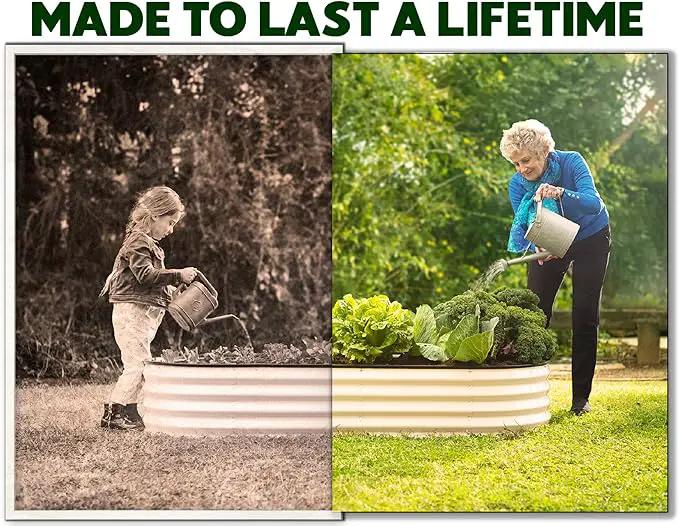 Galvanized Raised Garden Beds Outdoor // 4×2×1 ft Planter Raised Beds for Gardening, Vegetables, Flowers // Large Metal Garden Box (White) // Patented Tool-Free Design by GreenHaven Gardens
