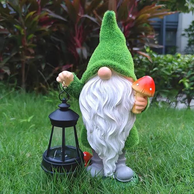 Solar Gnomes Garden Statues,Resin Gnome Figurine Holding Mushroom and Solar Lights Lantern,Outdoor Yard Art Decorations for Garden Patio Lawn by GreenHaven Gardens