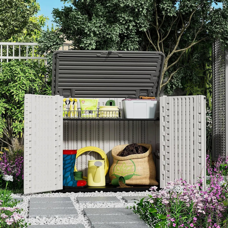ZZM 4x2.5 FT Outdoor Storage Shed, Resin Waterproof Storage Cabinet for Garden Tools with Lockable Lid,Latch (White) by GreenHaven Gardens