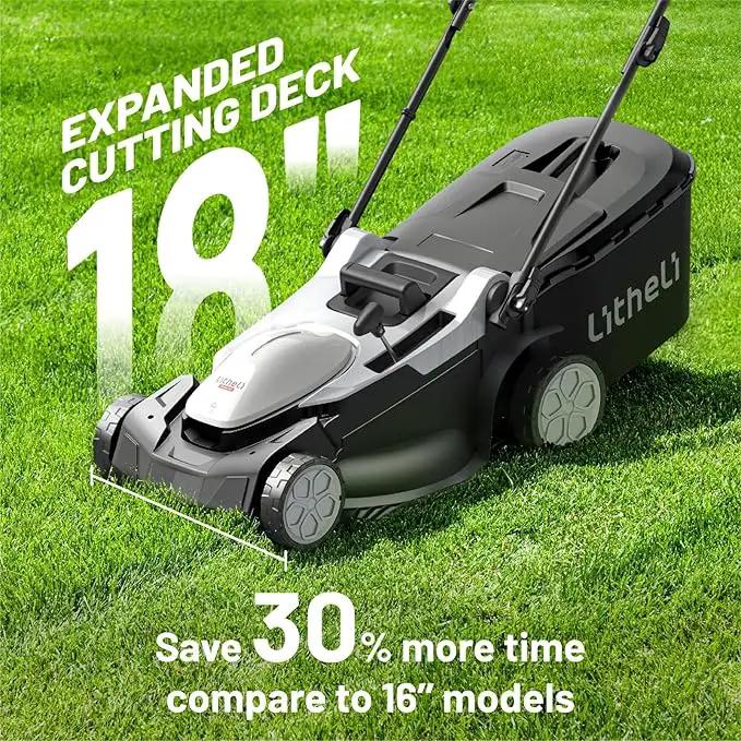 Litheli Lawn Mower 18" Electric Self Propelled for Garden Yards, Lightweight Cordless Lawn Mower Brushless with 6-Position Height Adjustment, 2 x 20V 4.0Ah Battery by GreenHaven Gardens
