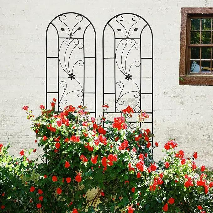 Metal Garden Trellis Rustproof Trellis for Climbing Plants Outdoor Flower Support Peacock Style (Black-4 Pack, 86.7"x19.7") by GreenHaven Gardens
