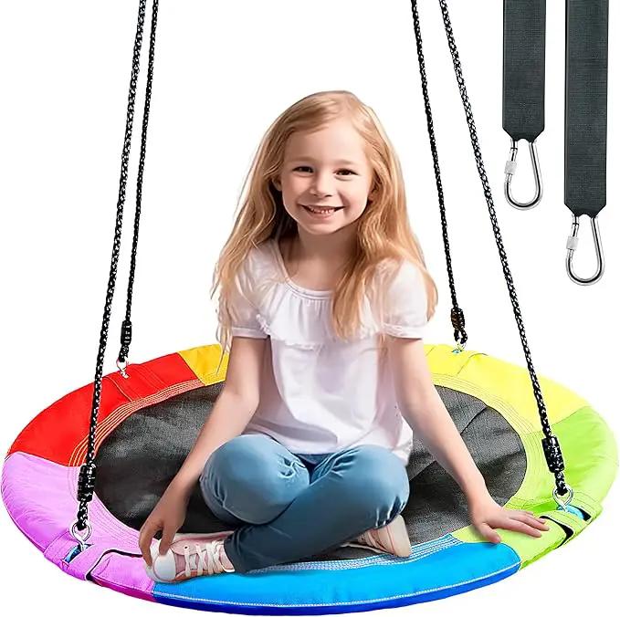 TURFEE 40" Saucer Tree Swing for Kids - 900Lb Weight Capacity, 900D Waterproof Oxford Fabric Platform Swing Seat with Adjustable Ropes for Kids Playground Outdoor Activity Backyard Fun (Rainbow) by GreenHaven Gardens
