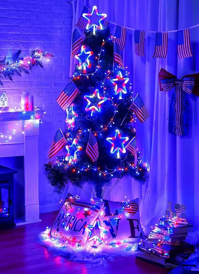 Brightown Red White and Blue Lights, 4th of July Decorations Outdoor, 8 Large Neon Star Pathway Lights Plug in, Patriotic Decorations Fourth of July Decor for Independence Day Garden Yard Outside by GreenHaven Gardens
