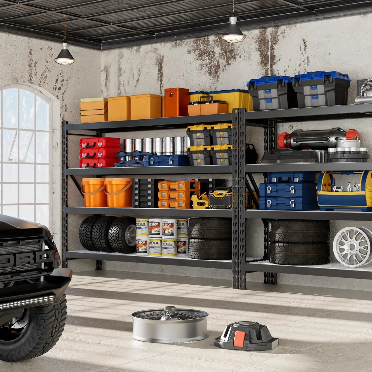 WORKPRO 8000LBS Storage Shelves, 77" Extra-Wide Garage Shelving, Heavy-Duty Metal Shelving Unit, Adjustable 4-Tier Garage Storage Rack for Warehouse, Basement,77" W X 24" D X 72" H, Black by GreenHaven Gardens