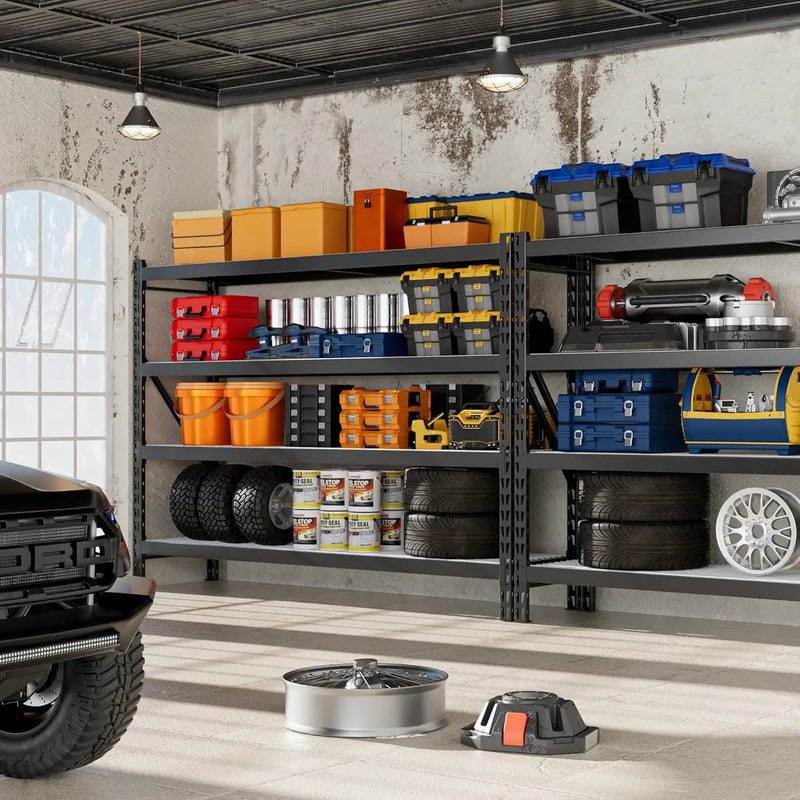 WORKPRO 8000LBS Storage Shelves, 77" Extra-Wide Garage Shelving, Heavy-Duty Metal Shelving Unit, Adjustable 4-Tier Garage Storage Rack for Warehouse, Basement,77" W X 24" D X 72" H, Black by GreenHaven Gardens