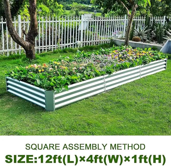 Land Guard 12×4×1ft Galvanized Raised Garden Bed Kit for Vegetables 2 Pack, Galvanized Super Large Metal Planter Raised Garden Boxes Outdoor by GreenHaven Gardens