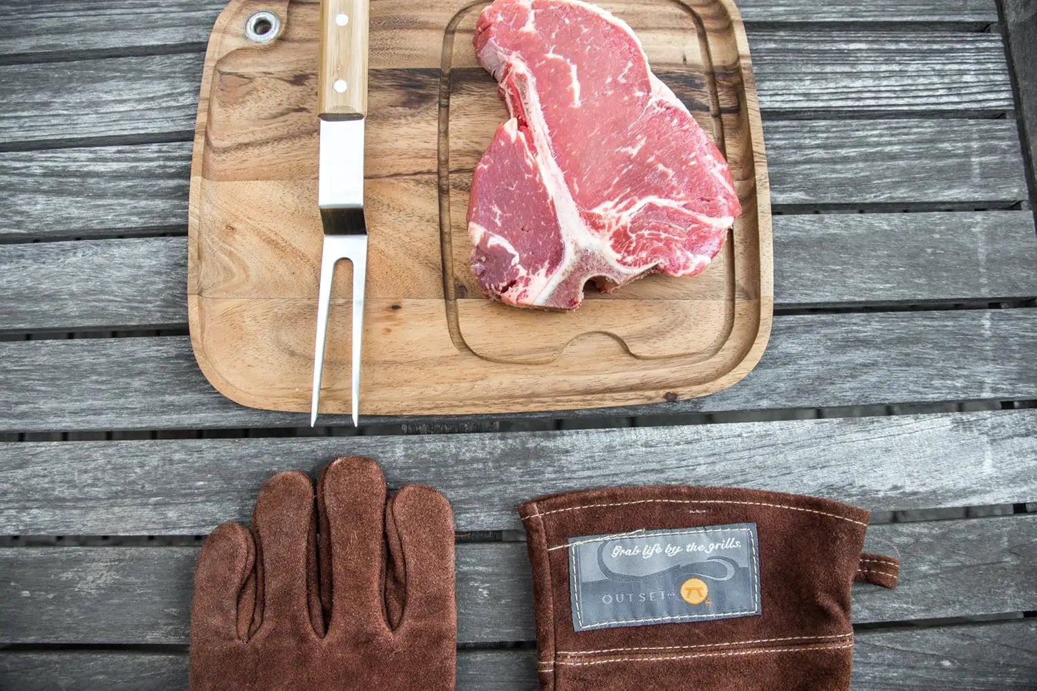 Outset Leather Grill Gloves, Set of 2 Brown Leather BBQ Gloves by GreenHaven Gardens