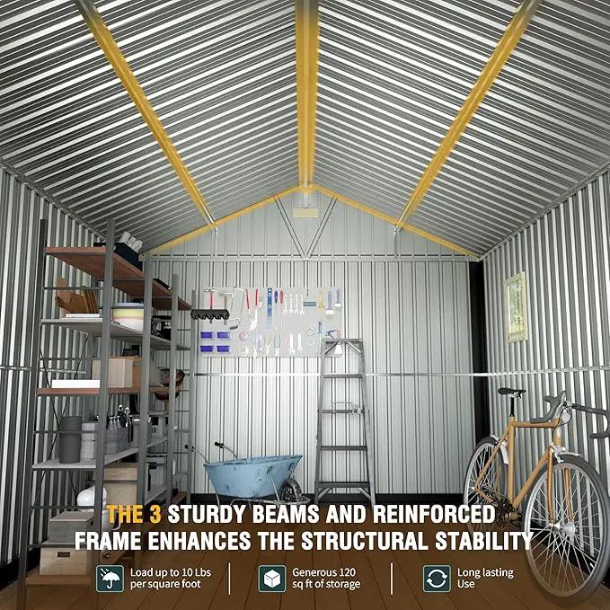 10x12 Ft Outdoor Storage Shed, Extra Large Metal Shed with Lockable Doors, 2 Windows, Outside Steel Tiny House Ideal for Garden, Backyard, Patio Utility, Tool Storage, Chicken Coops by GreenHaven Gardens