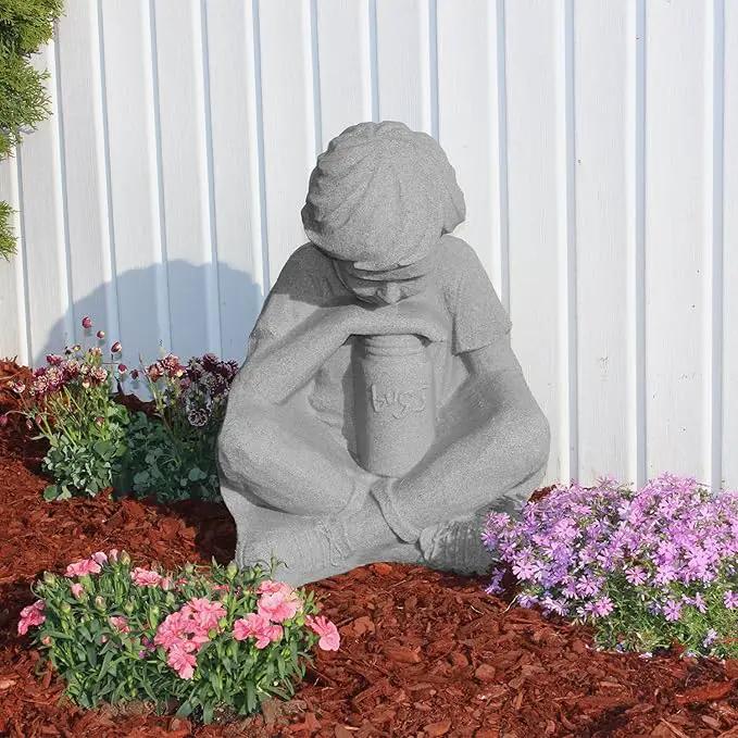 EMSCO Group Nature Boy Statue – Natural Granite Appearance – Made of Resin – Lightweight – 16” Height by GreenHaven Gardens
