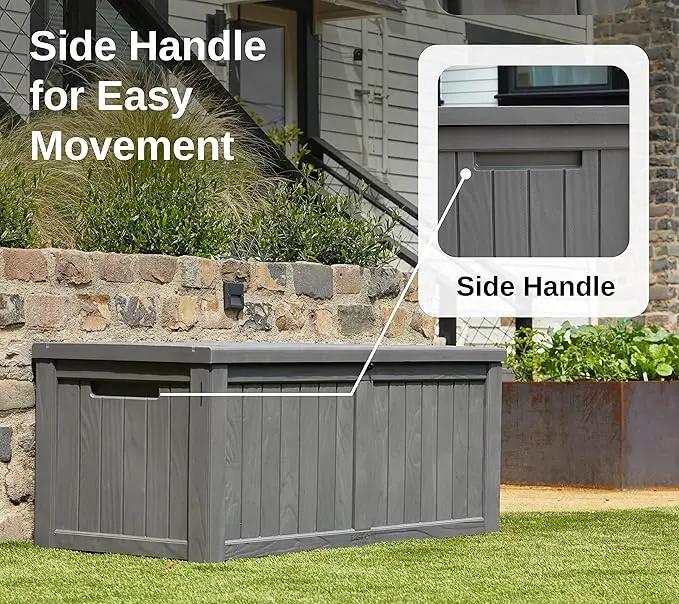 EAST OAK Outdoor Storage Box, 120 Gallon Deck Box with Stainless Steel Rods Large Resin Storage Bin for Patio Cushions, Garden Tools, Waterproof and UV Resistant, Lockable, Grey by GreenHaven Gardens