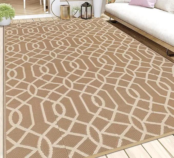 HEBE Outdoor Rug Waterproof 6x9, Reversible Plastic Straw Rug RV Camping Rug, Indoor Outdoor Patio Mat Clearance, Outside Carpet for Porch,Deck,Camper,Balcony,Backyard,Picnic by GreenHaven Gardens