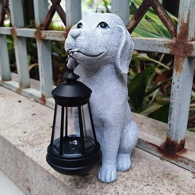 Dog Solar Garden Statues,Resin Dog Figurine Decorations with Solar Lights Lantern, Outdoor Decor Art for Lawn,Yard,Unique Housewarming Gift for Garden Home by GreenHaven Gardens