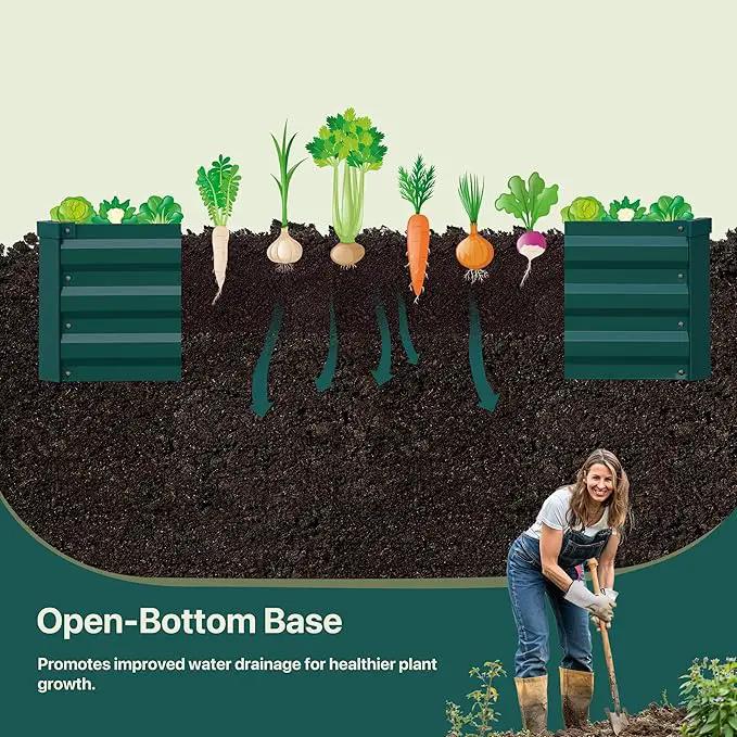 2Pcs Raised Garden Bed - 2 Pack Large Metal Planter Boxes for Vegetables, Flowers, and Herbs - Includes 2 3ft x 30ft Weed Barrier Fabric and 1 Pair of Gloves - Green (8x4x1ft, 2pcs) by GreenHaven Gardens
