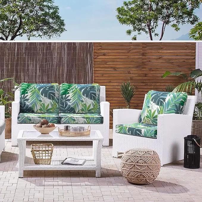 LVTXIII Outdoor Deep Seat Cushion Patio Seat and Back Cushion Set Seasonal Chair Cushion with Removable Cover and Adjustable Buckle for Home and Garden, 24"x24"x4", Islamorada Blue Green by GreenHaven Gardens