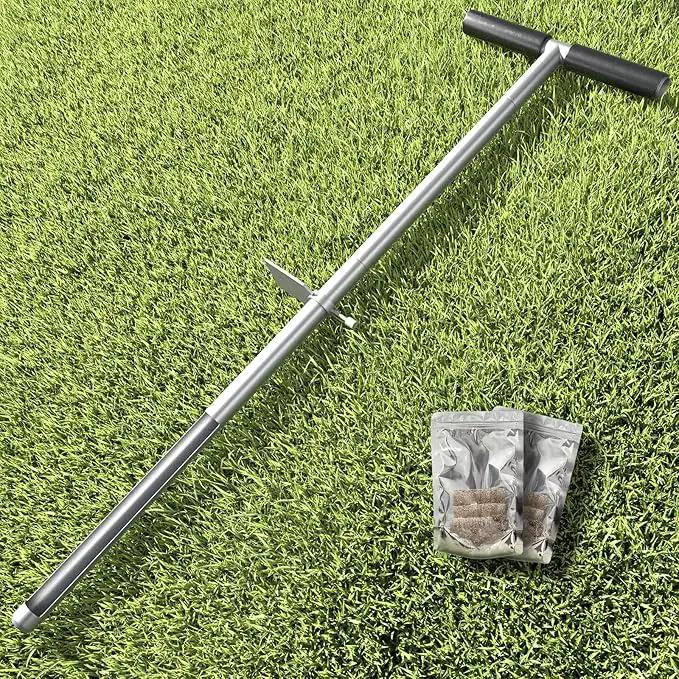 36" Soil Sample Probe Stainless Steel T-Style Handle Sampling Soil Probe Soil Sample Test Tool Kits with Foot Pedal and Reusable Sample Bags for Farm/Agriculture/Garden/Lawn/Golf Course by GreenHaven Gardens