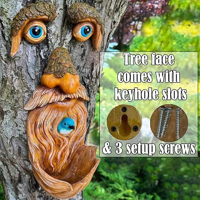 Mood Lab Tree Faces Decor Outdoor - Old Man Bird Feeder - Tree Hugger Garden Decoration - Yard Art Statues by GreenHaven Gardens