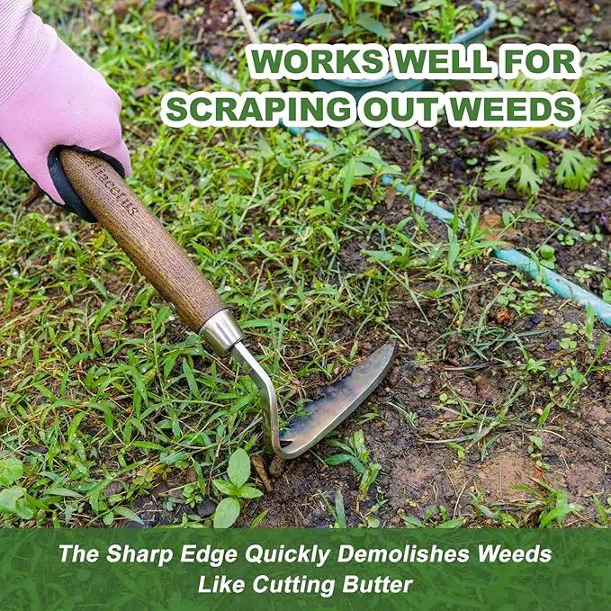 Haliaeetus Gardening Sickle Hoe, Japanese Bent Angle Weeding Sickle, Stainless Steel Weed Hoe Scraper by GreenHaven Gardens