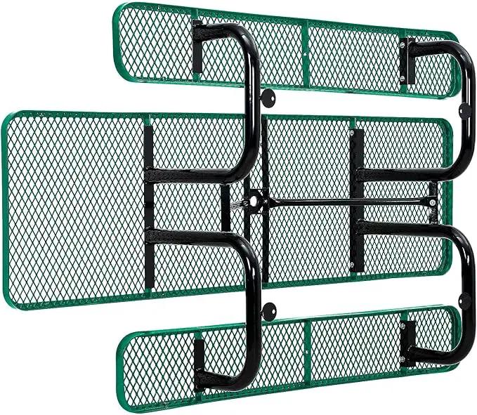 Global Industrial 8'L Rectangular Picnic Table, ADA Compliant, Expanded Metal, Green Thermoplastic Coating, Attached Benches, 1-1/2” Umbrella Pole Hole, Outdoor-Rated by GreenHaven Gardens
