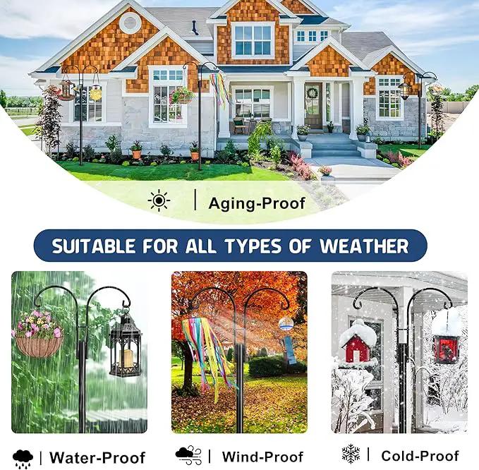 Ottsuls Bird Feeder Pole, 2 Pack 92 INCH Double Shepherds Hooks for Outdoor, Garden Pole with 5 Base Prongs Heavy Duty Planter Hooks for Hanging Plant Baskets, Lantern, Hummingbird Feeder by GreenHaven Gardens
