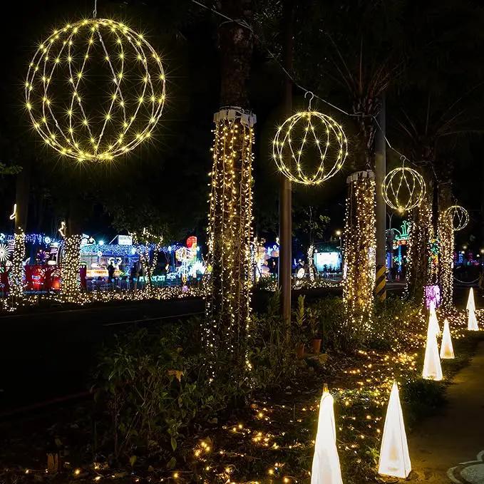 LIGHTSHARE 248LED 12IN+16IN+20IN Light Ball Yard Decoration Pathway Lights White Sphere Light Fold Flat Metal Frame Indoor Outdoor Waterproof Garden Lights, Plug in(Set of 3) by GreenHaven Gardens