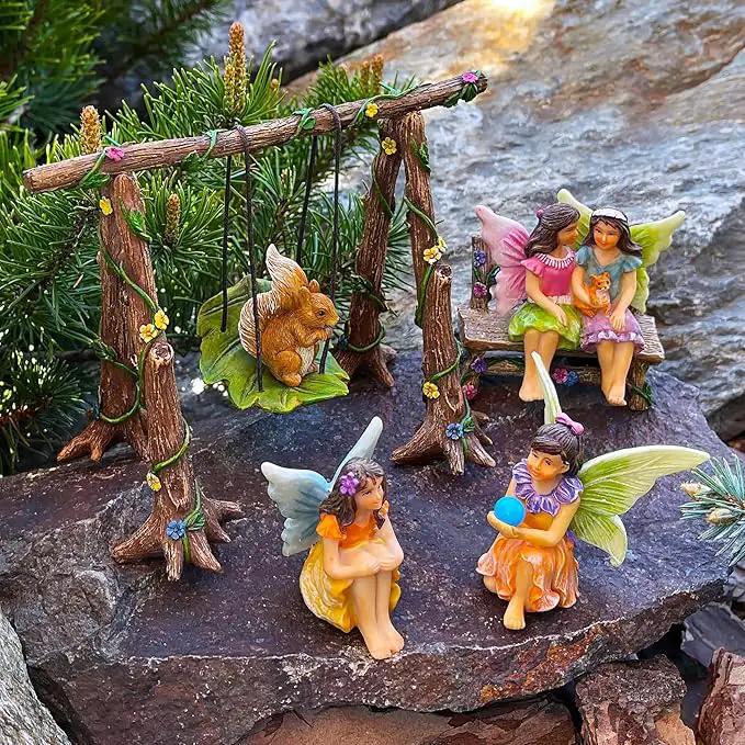 Mood Lab Fairy Garden - Accessories Kit with Miniature Figurines - Swing Set of 6 pcs - for Outdoor or House Decor by GreenHaven Gardens
