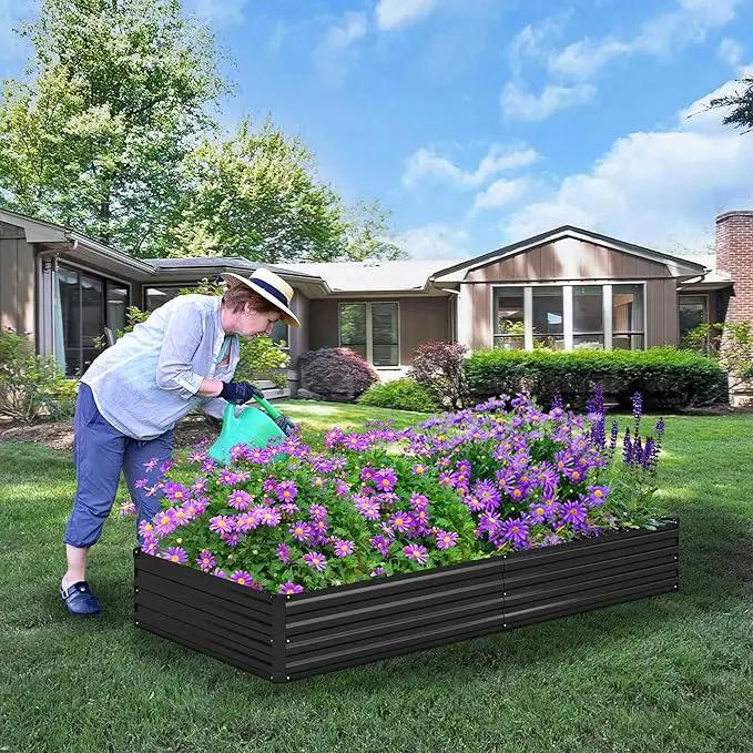 8x4x1ft(2 Pack) Galvanized Raised Garden Bed,Outdoor Planter Box Metal Patio Kit Planting Bed for Vegetables Flowers Herb,Black by GreenHaven Gardens