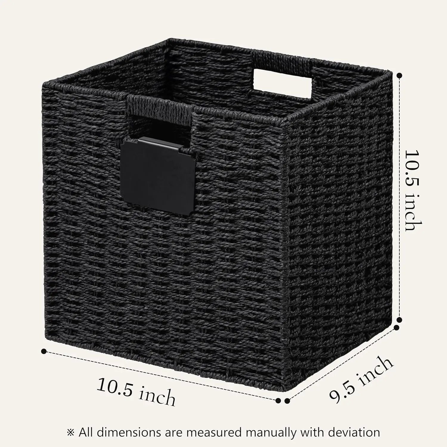 UBBCARE 2 Pack Wicker Basket, 10.5×10.5 Storage Cubes with Label, Foldable Cube Storage Bin with Handle, Square Storage Basket for Shelves, Woven Paper Rope Basket for Organizing, Black by GreenHaven Gardens