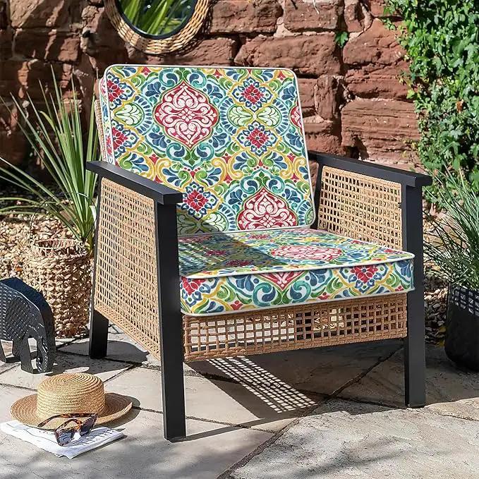LVTXIII Patio Chair Cushions 22"x22"x3", Water-Repellent Outdoor Seat Cushions for Patio Furniture, Square Chair Pads with Ties for Home Garden Decoration, Set of 2, Damask Red by GreenHaven Gardens