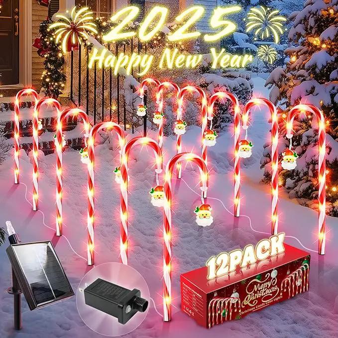 Solar Christmas Lights Outdoor Decorations: Candy Cane Light Waterproof for Yard Decorative Outside - Santa Claus Pathway Stake Lighting Patio Garden Path Street Decor 12 Pack by GreenHaven Gardens