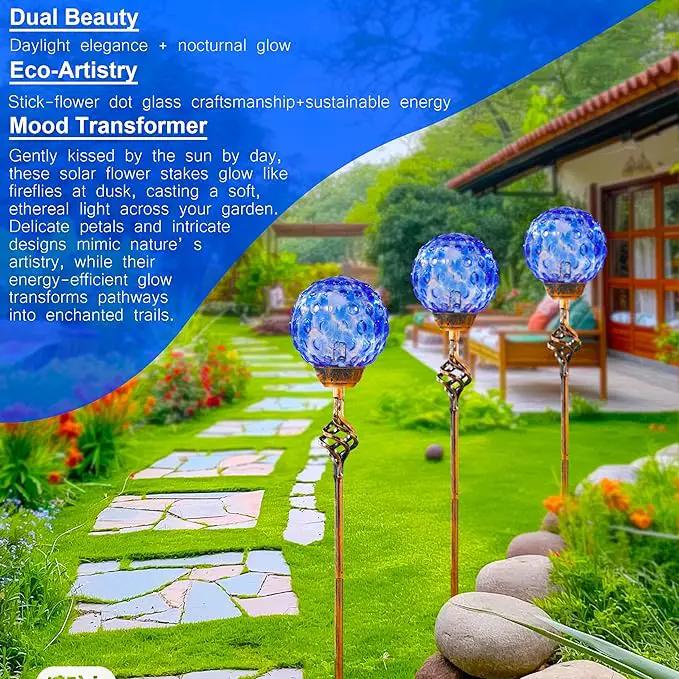 Garden Solar Lights, Decorative LED Honeycomb Glass Ball Garden Stake, Glass and Metal Outdoor Decoration, 4 x 31 Inch (Dark Blue) by GreenHaven Gardens