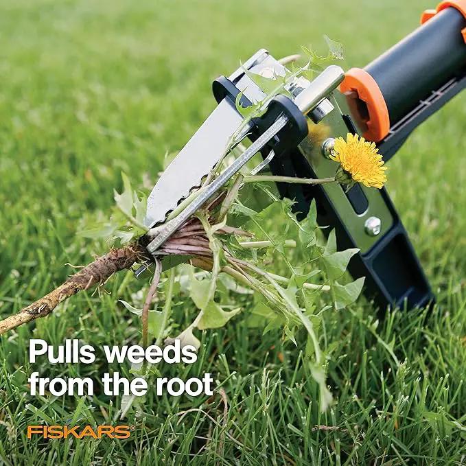 Fiskars 3-Claw Stand Up Weed Puller Tool, Gardening Weeder, Hand Weeding Tool with 39" Long Ergonomic Handle with Easy-Eject Mechanism by GreenHaven Gardens