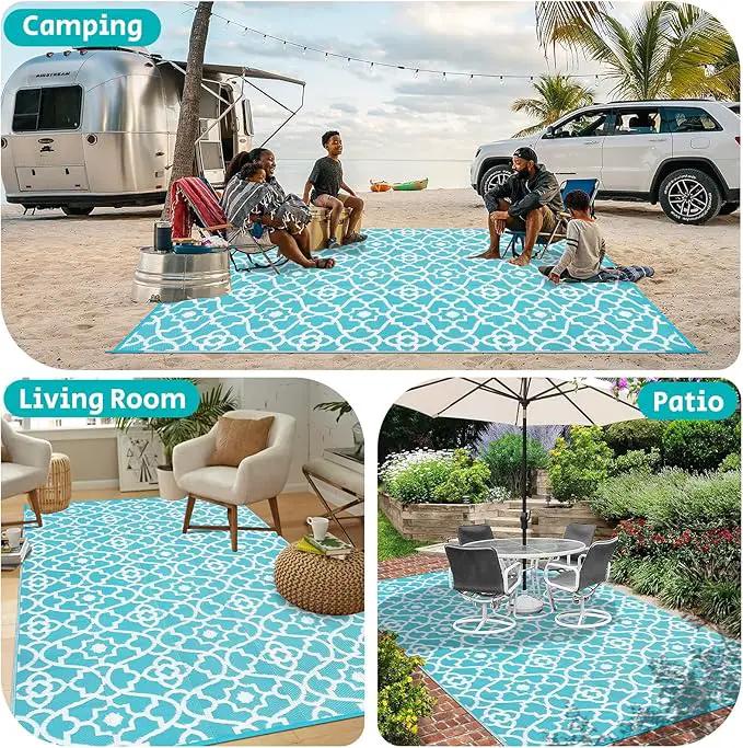 HEBE Outdoor Rug Waterproof 8x10, Plastic Straw Rug Camping Rug, Reversible Outdoor Patio Rugs RV Mat Clearance, Indoor Outside Floor Carpet for Porch,Deck,Camper,Balcony,Backyard by GreenHaven Gardens