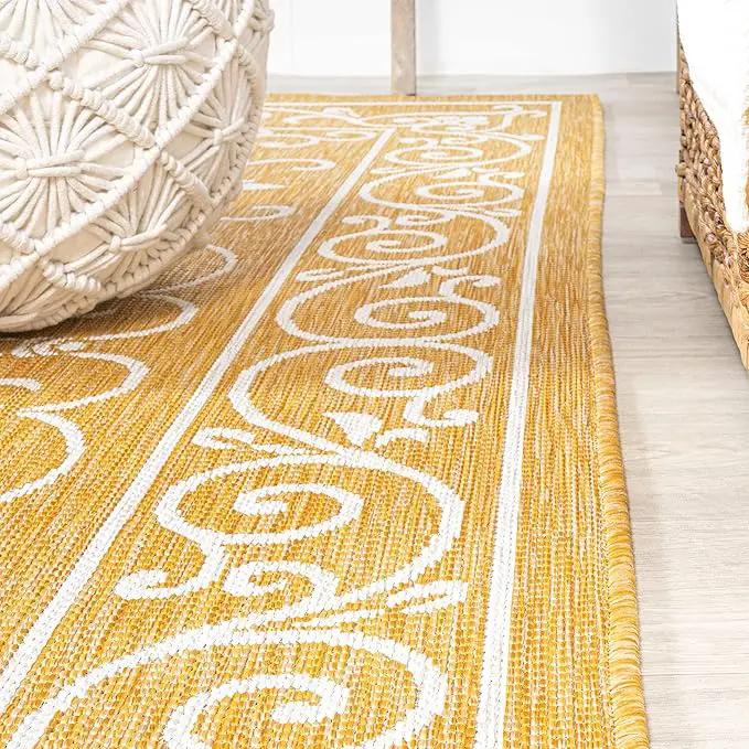 JONATHAN Y SMB106L-3 Charleston Vintage Filigree Textured Weave Indoor Outdoor Area Rug, Classic Traditional Easy-Cleaning,Bedroom,Kitchen,Backyard,Patio,Non Shedding, 3 X 5, Yellow/Cream by GreenHaven Gardens