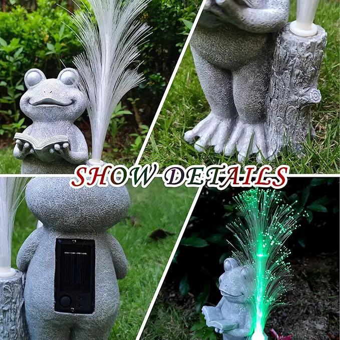 Frog Statue Solar Garden Decor,Resin Frog Statues and Colour Changing Optical Fiber Solar Lights,Outdoor Decoration for Balcony, Garden, Patio, Yard, Lawn,Gifts for Mom Grandma by GreenHaven Gardens