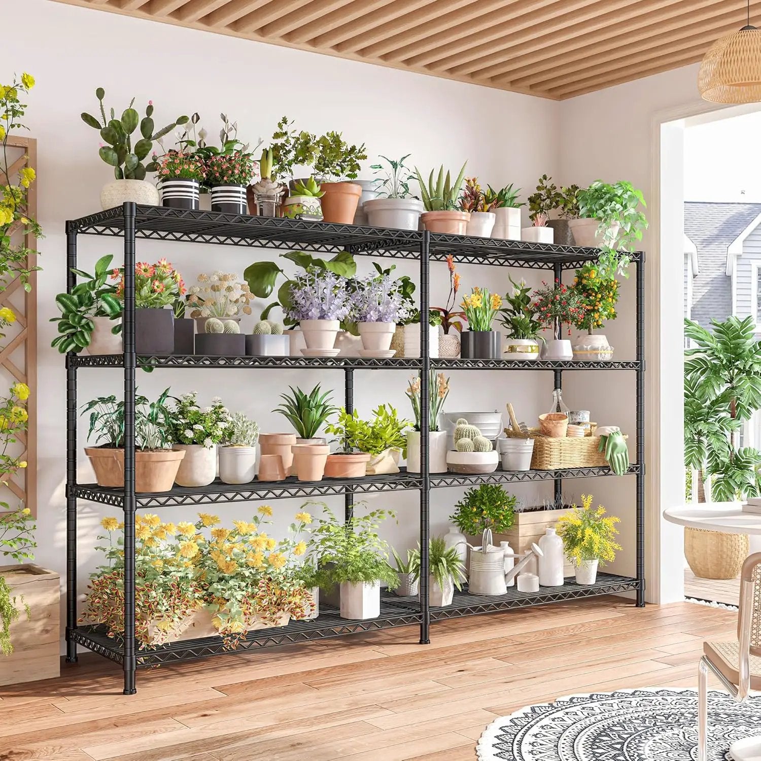 REIBII 72.8" W Storage Shelves Load 1500LBS, 4 Tier Metal Shelving Unit Wire Shelving for Storage Rack Heavy Duty Metal Shelves for Garage Pantry Kitchen, 17.7" D x 72.8" W x 59" H by GreenHaven Gardens