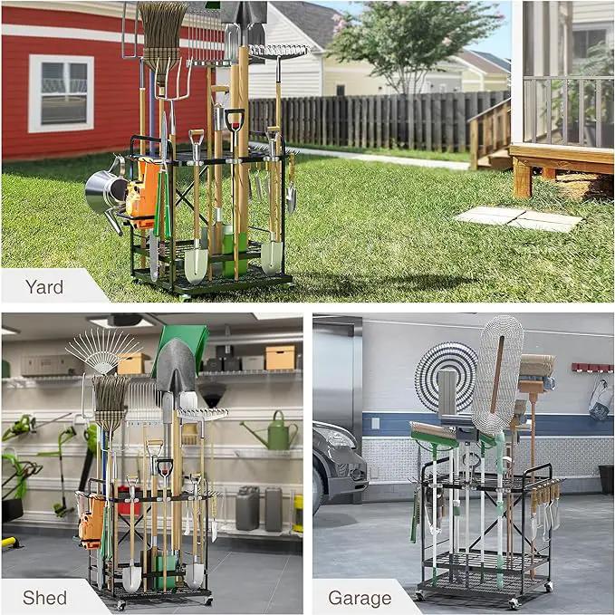 Garden Tool Organizer Outdoor Garage and Shed Tool Storage Yard Tool Holder and Storage Rack Garden Tool Stand for Shed and Garage by GreenHaven Gardens
