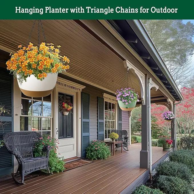 3 Pack Hanging Planters Set, 8 Inch Indoor Outdoor Hanging Plant Pot Basket,Hanging Flower Pot with Drainage Hole with 3 Hooks for Garden Home(8 inch Combination) by GreenHaven Gardens