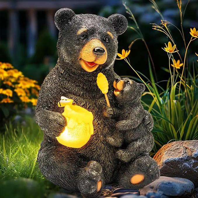 GIGALUMI Solar Garden Statues Loving Bear Figurine Lights for Outside, Yard Decorations Outdoor, Garden Decor Unique Birthday Housewarming Gifts for Mom, Women, Black by GreenHaven Gardens