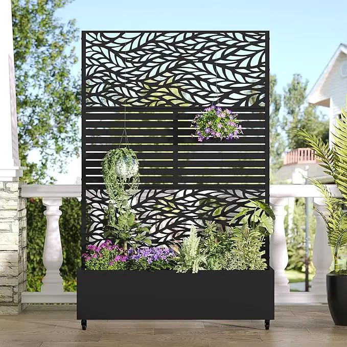 Casaphoria Metal Raised Garden Bed with Trellis and Wheels, 72"x47"x16" Planter Box for Climbing Plants, Vegetables & Vines, Features Drainage Holes and Privacy Screen, Black(Spring&Louvered) by GreenHaven Gardens