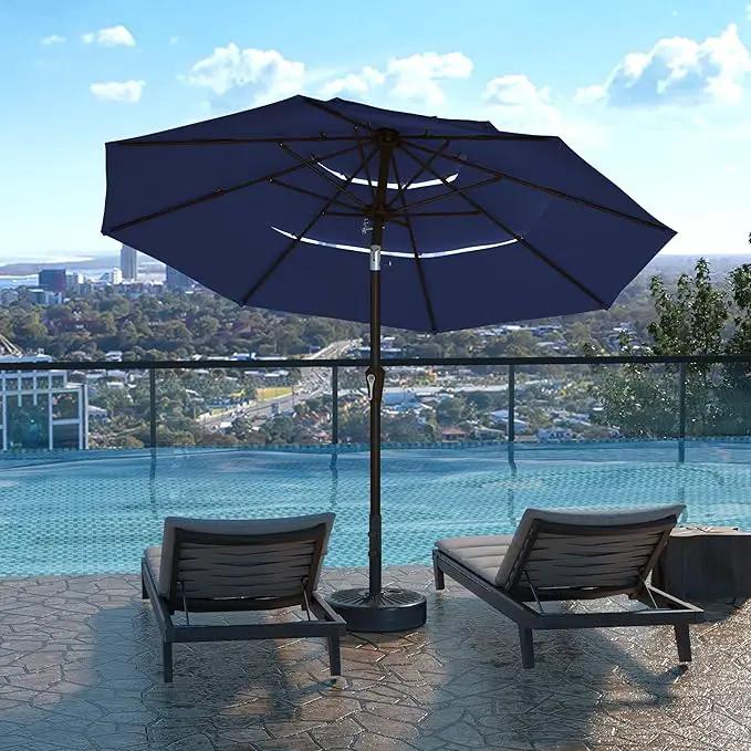 Kingdura 9ft 3-Tier Patio Umbrella, Outdoor Table Umbrella with Easy Crank & Tilt, 8 Reinforced Ribs, UV Protection for Deck, Pool, Market, Backyard (Navy blue) by GreenHaven Gardens