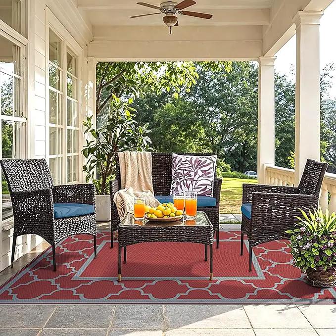 GENIMO 6' x 9' Outdoor Rug Waterproof for Patio Decor, Foldable Reversible Plastic Straw Area Rugs Mat for Camper, Outside Carpet for Rv, Deck, Porch, Picnic, Beach, Balcony, Red & Grey by GreenHaven Gardens