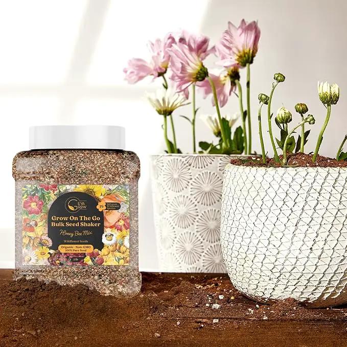 Bulk Wildflower Seed Mix – Honey Bee Wildflower Seed Mix 1 Pound Tub by GevaGrow | Bulk 300,000+ Seed Tub | 19 Variety Flower Seeds for Planting in Pots & Outdoor Gardens | No Messy Bags or Packets | by GreenHaven Gardens