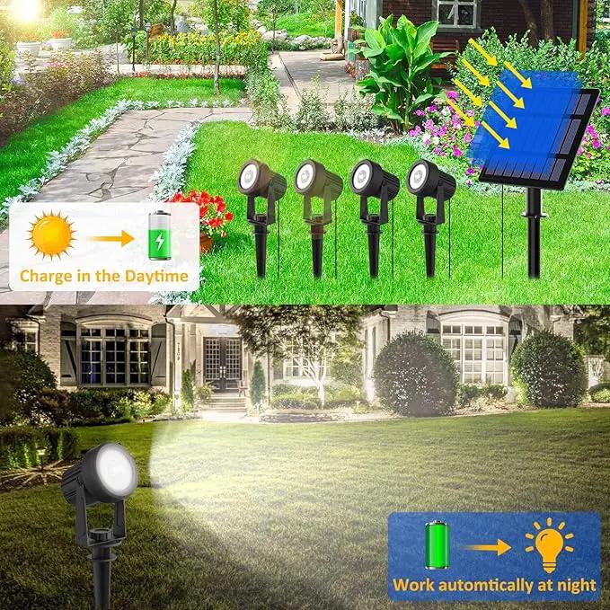 T-SUNUS Solar Garden Spotlight White Outdoor, 4-in-1 Solar Spot Lights 6000K IP65 Waterproof 9.8ft Cable, 5W Separated Solar Panel, Auto On/Off for Tree Patio Yard Driveway Pathway Pool Area by GreenHaven Gardens