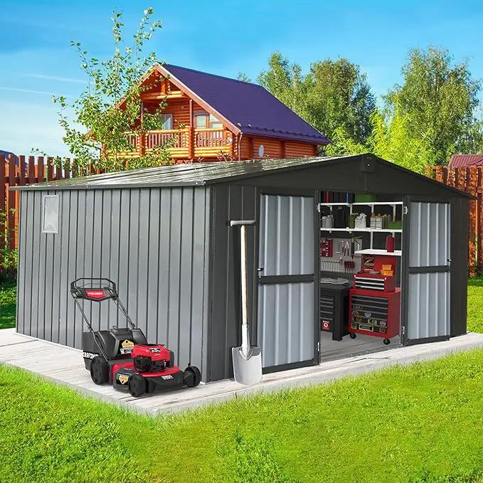 Domi Outdoor Storage Shed 11' x 12.5', Metal Sheds Steel Utility Tool Storage House with Double Lockable Doors & Air Vents for Patio Garden Lawn Backyard, Dark Gray by GreenHaven Gardens
