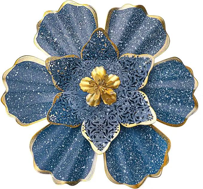 EASICUTI Blue Metal Flower Wall Decor Boho Metal Wall Art Decorations Hanging for Indoor Outdoor Home Bathroom Patio Fence Garden Bedroom Living Room Or Wall Sculptures 12 Inch by GreenHaven Gardens